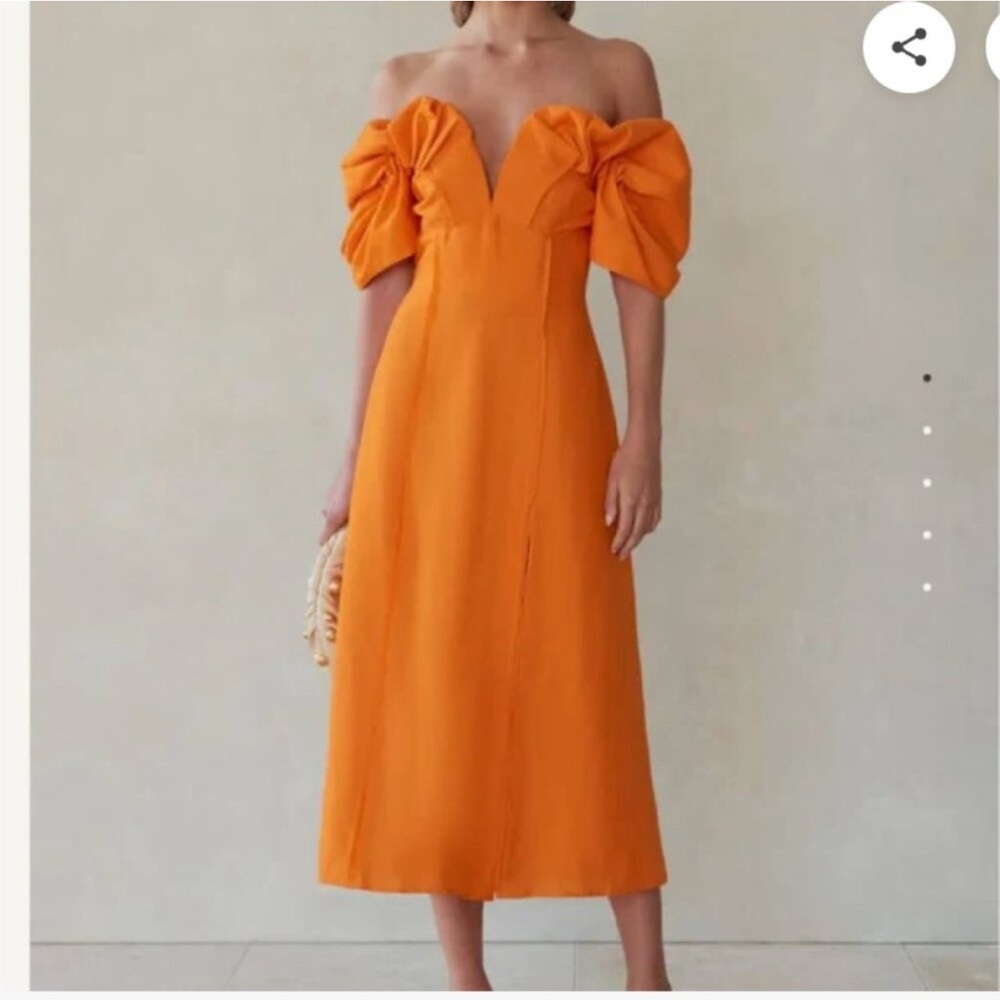 cult gaia Orange Off-Shoulder Strapless Midi Dress